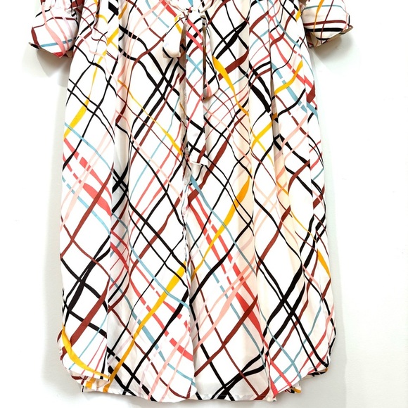 New York & Co. cream monogram button up V-neck long sleeve chiffon shirtdress XL - Picture 5 of 16